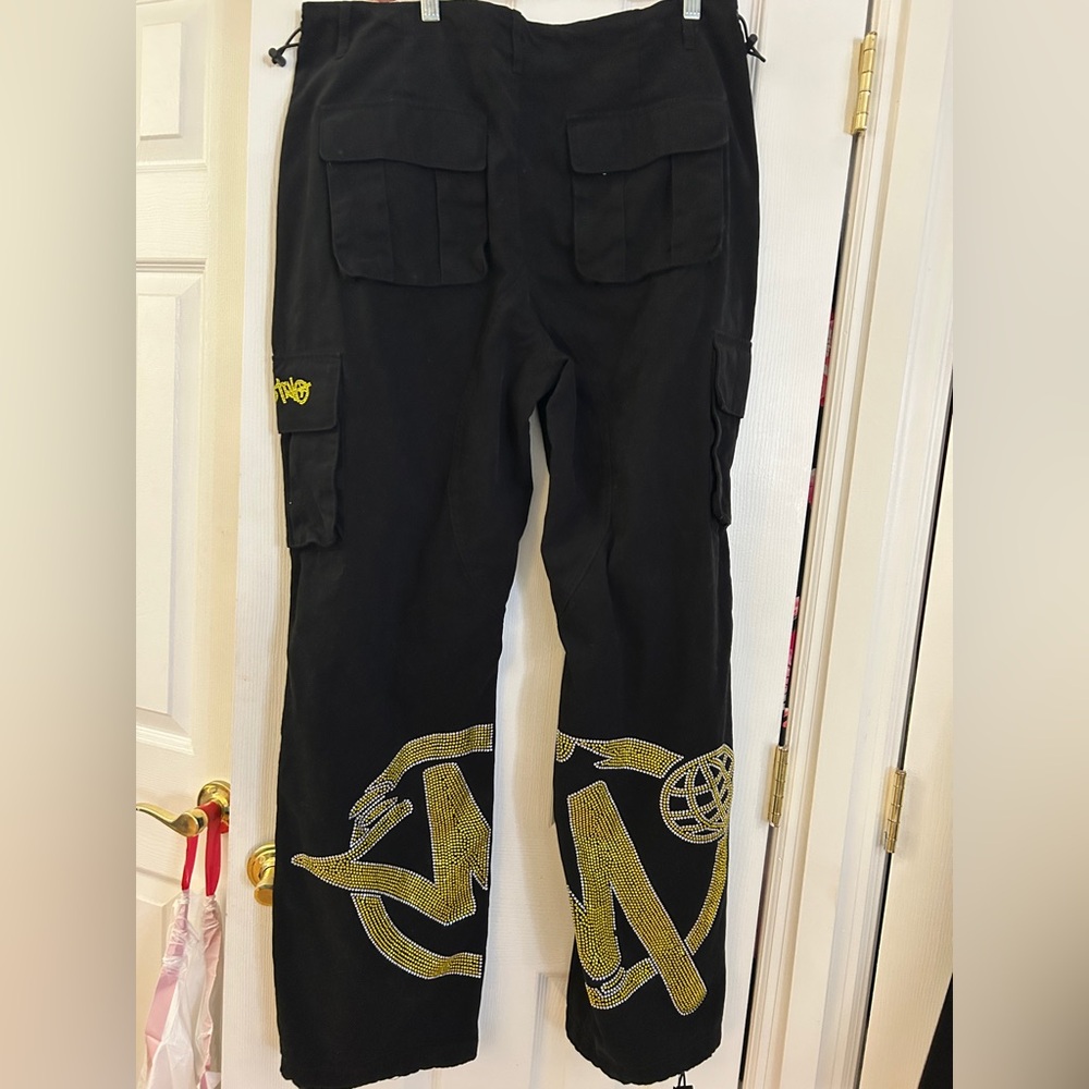 Minus Two rhinestone streetwear y2k Black Cargo Pants size 16